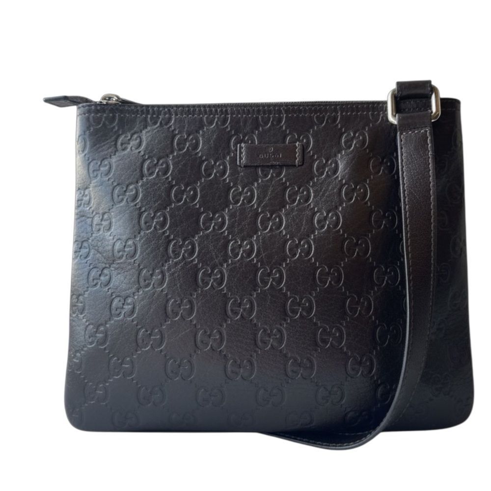 Gucci Brown GG Guccisima Embossed Leather Small Messenger Crossbody Bag Auth